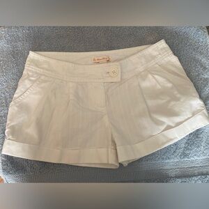 Forever 21 White Pleated Cuffed Shorts